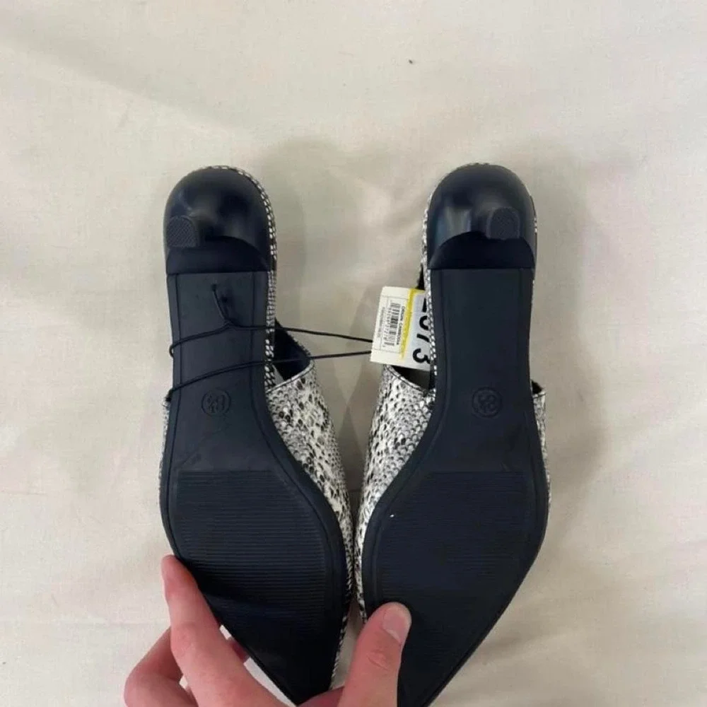 Black & white snake print kitten heel slingback shoes